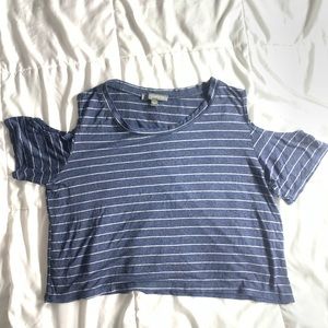 Cold shoulder blue striped top